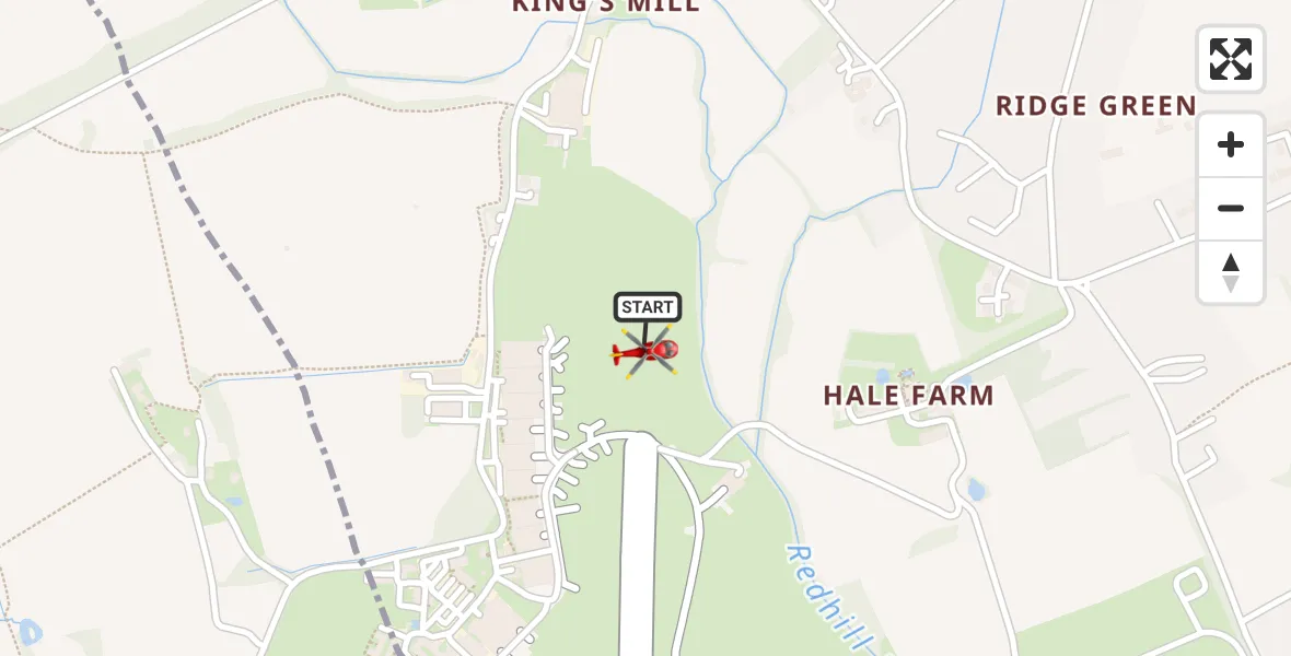 Flight route Air Ambulance Helicopter Redhill Aerodrome - Tandridge, 17 August 2026, 18:54