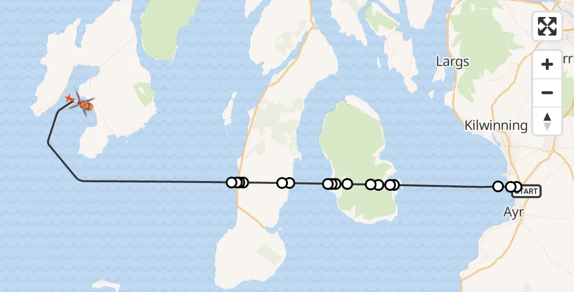Flight route Coastguard Helicopter Glasgow Prestwick Airport - Inner Seas, 17 August 2026, 20:22