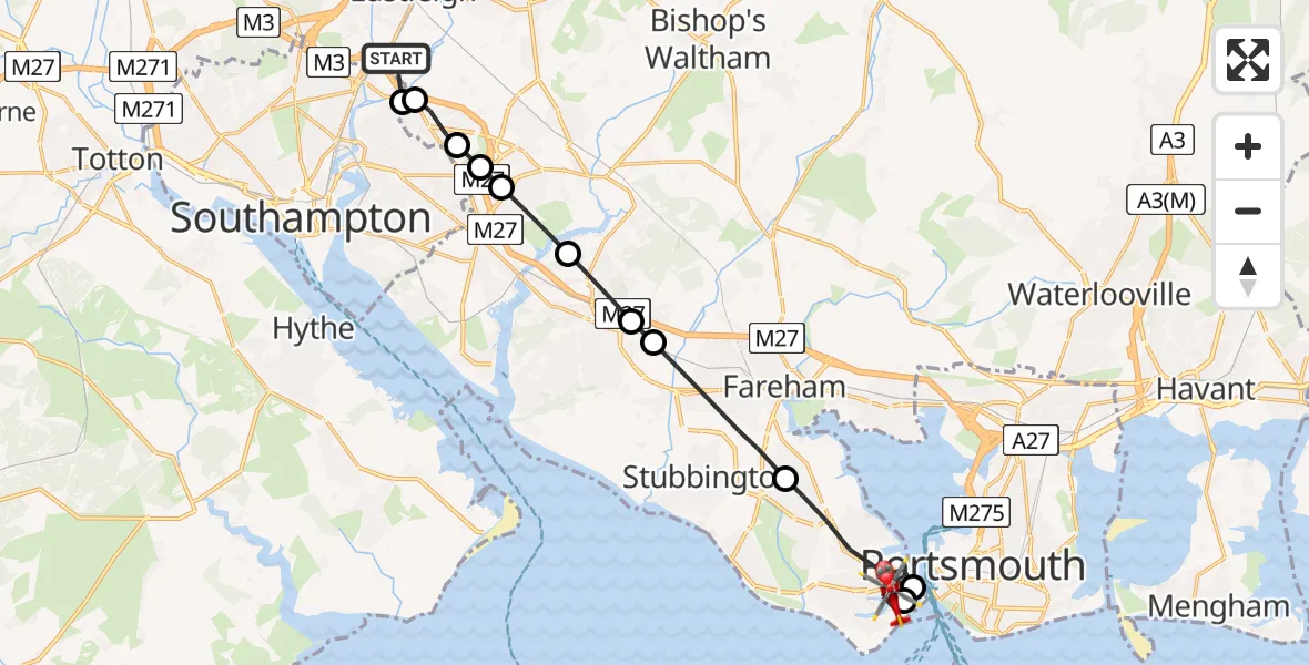 Flight route Air Ambulance Helicopter Southampton Airport - Gosport, 17 August 2026, 20:31