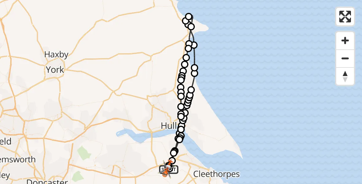 Flight route Coastguard Helicopter Humberside Airport - Humberside Airport, 17 August 2026, 20:32