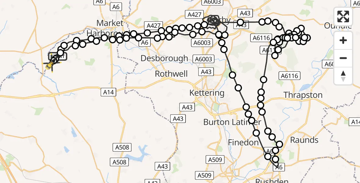 Flight route Police Helicopter Sibbertoft - Harborough, 17 August 2026, 21:55