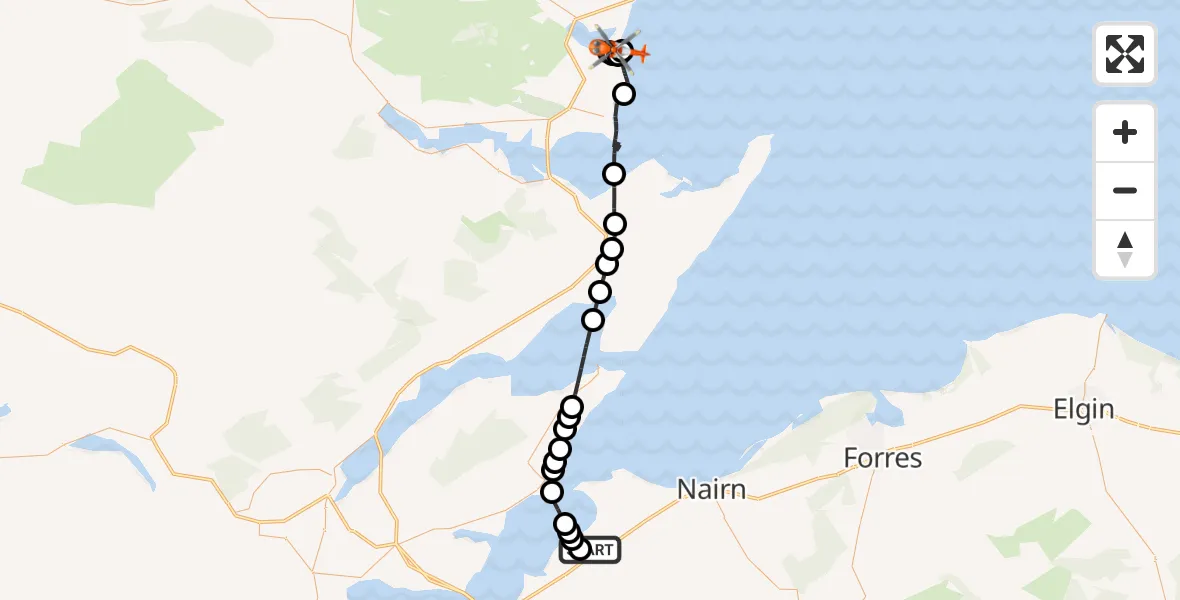 Flight route Coastguard Helicopter Inverness Airport - Littleferry, 18 August 2026, 06:40