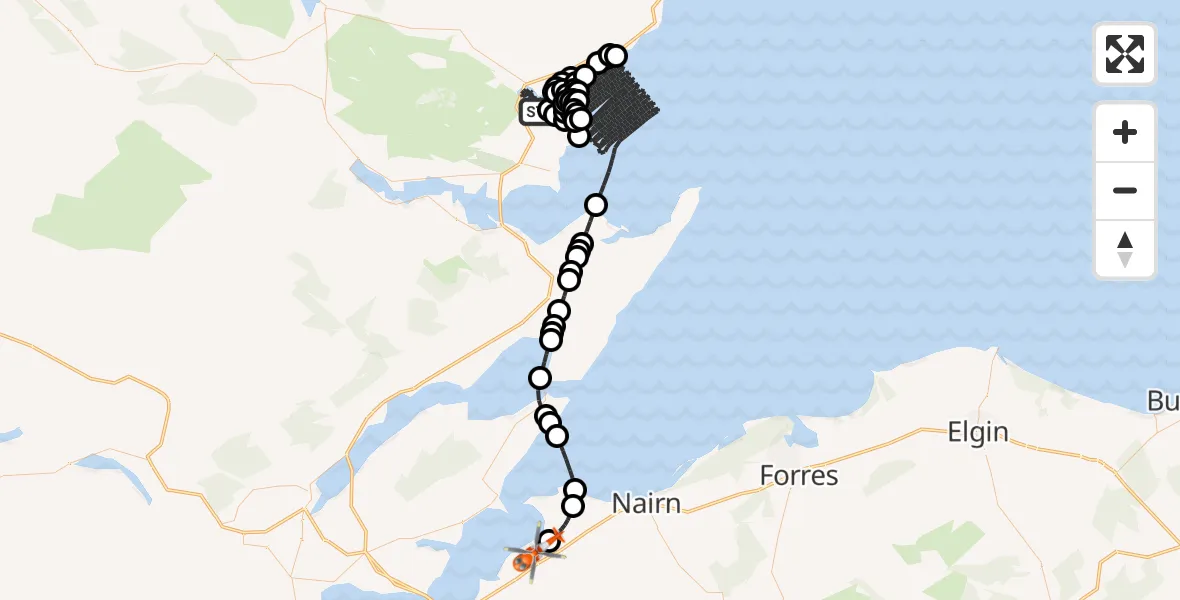 Flight route Coastguard Helicopter Littleferry - Inverness Airport, 18 August 2026, 07:04