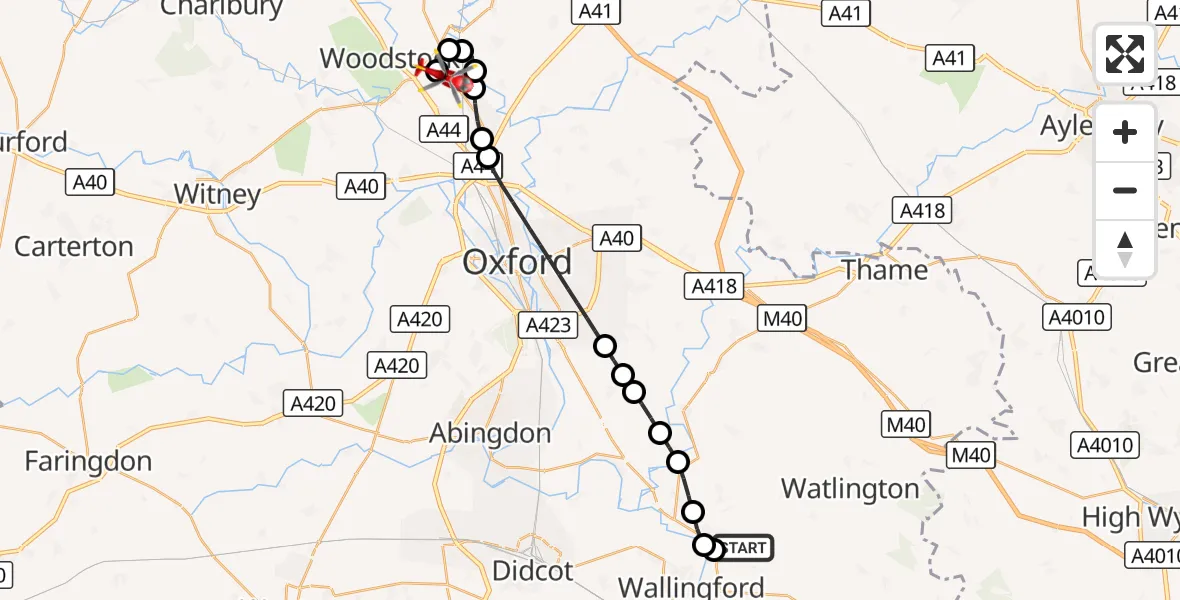 Flight route Air Ambulance Helicopter RAF Benson - London Oxford Airport, 18 August 2026, 07:45