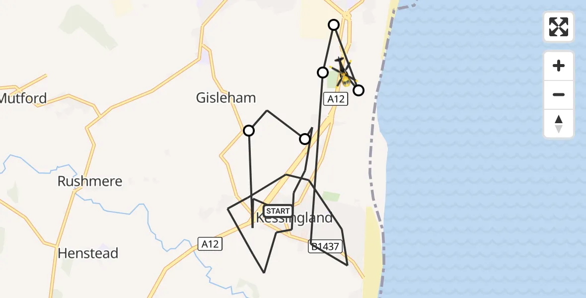 Flight route Police Helicopter Kessingland - Gisleham, 18 August 2026, 08:23