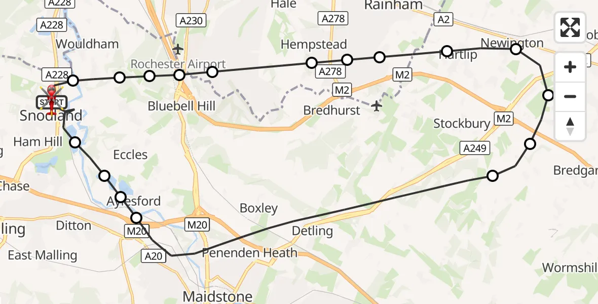 Flight route Air Ambulance Helicopter Snodland - Snodland, 18 August 2026, 09:15