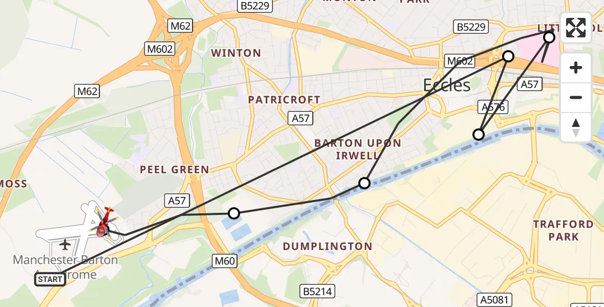 Flight route Air Ambulance Helicopter Manchester Barton Aerodrome - Manchester Barton Aerodrome, 18 August 2026, 09:30