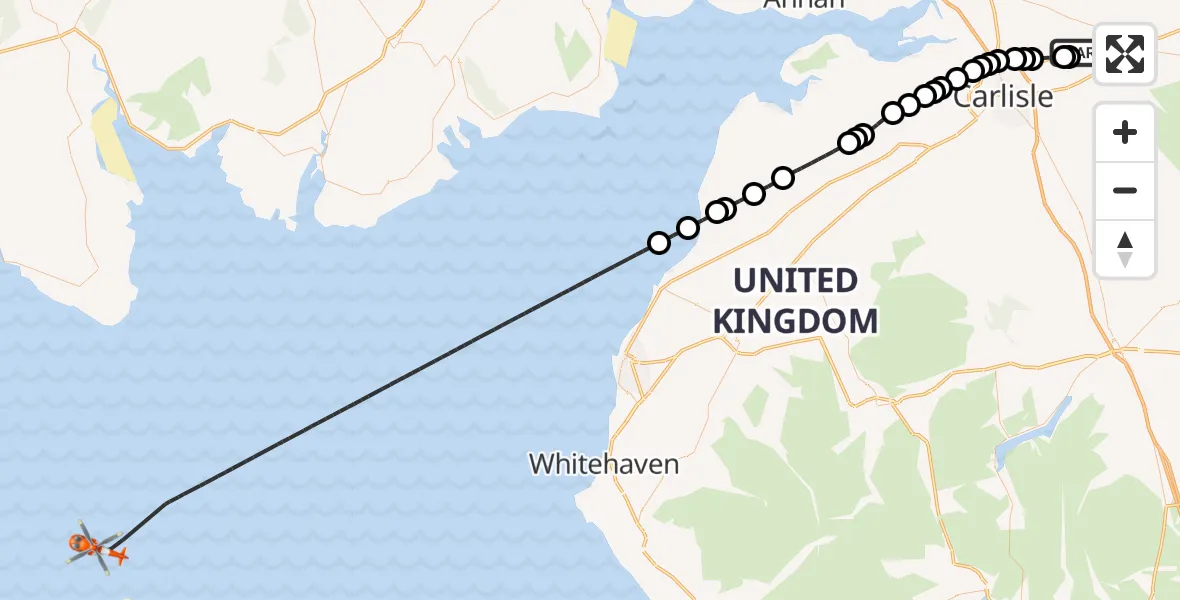 Flight route Coastguard Helicopter Carlisle Lake District Airport - Irish Sea, 18 August 2026, 09:32