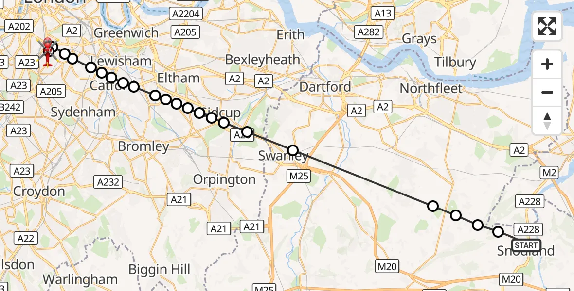 Flight route Air Ambulance Helicopter Snodland - Kings College London Hospital, 18 August 2026, 10:02