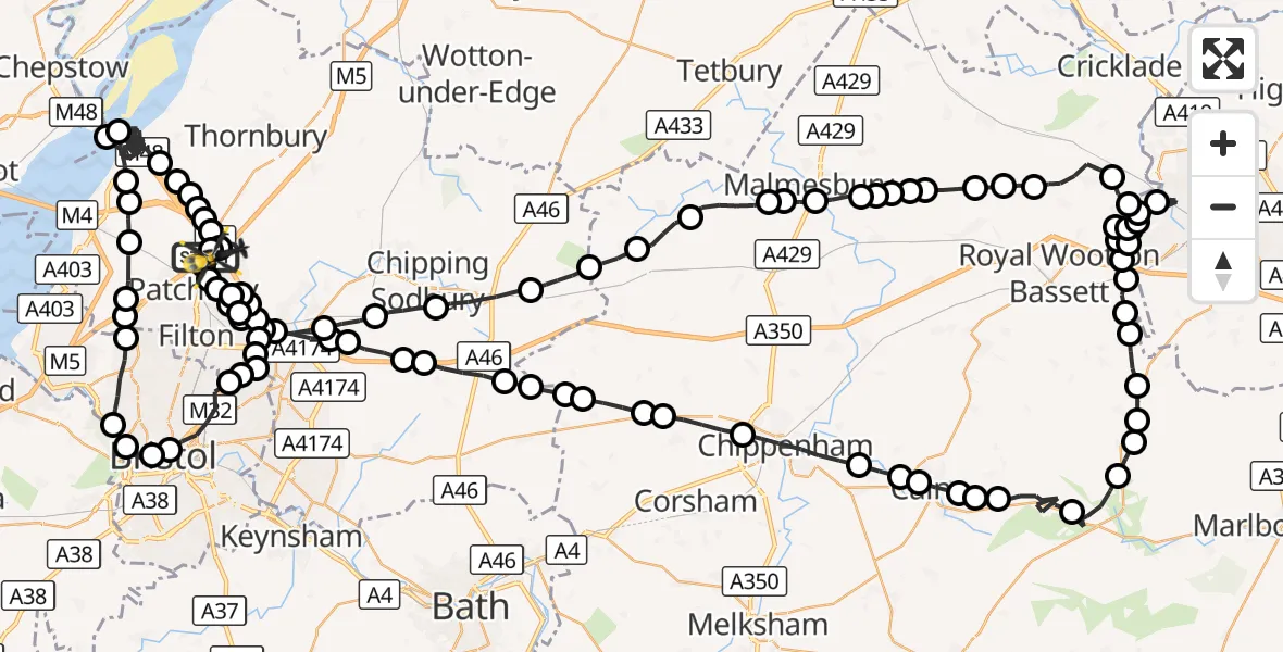 Flight route Police Helicopter Almondsbury Helicopter Base - Almondsbury Helicopter Base, 18 August 2026, 10:07