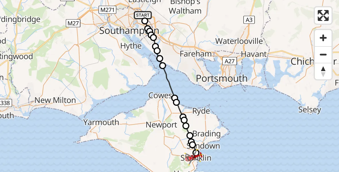 Flight route Air Ambulance Helicopter Townhill Park - Shanklin, 18 August 2026, 11:14