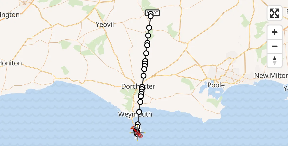 Flight route Air Ambulance Helicopter Henstridge Airfield - Weston, 18 August 2026, 12:34