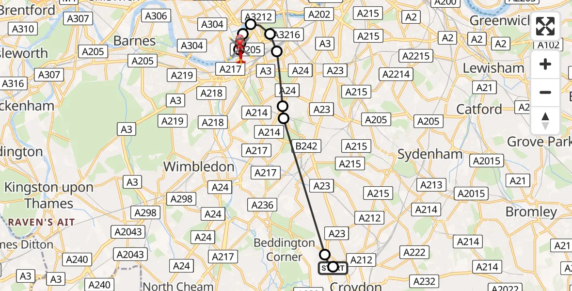 Flight route Air Ambulance Helicopter Broad Green - London Heliport, 18 August 2026, 12:49