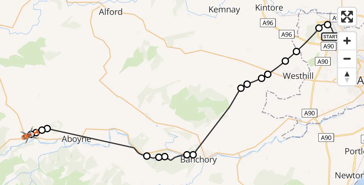 Flight route Coastguard Helicopter Aberdeen International Airport - Dinnet, 18 August 2026, 12:52