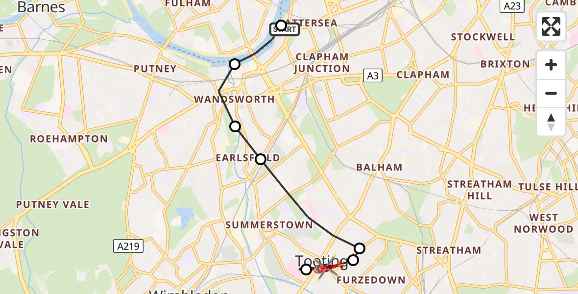 Flight route Air Ambulance Helicopter London Heliport - Summerstown, 18 August 2026, 13:09