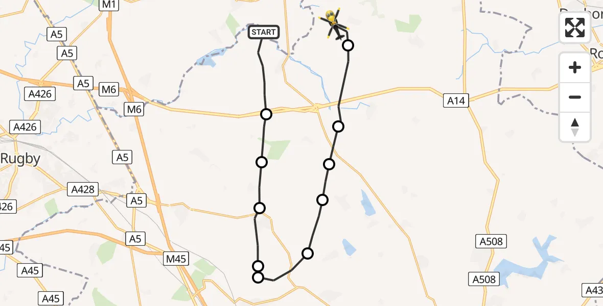 Flight route Police Helicopter Welford - Sibbertoft, 18 August 2026, 13:24