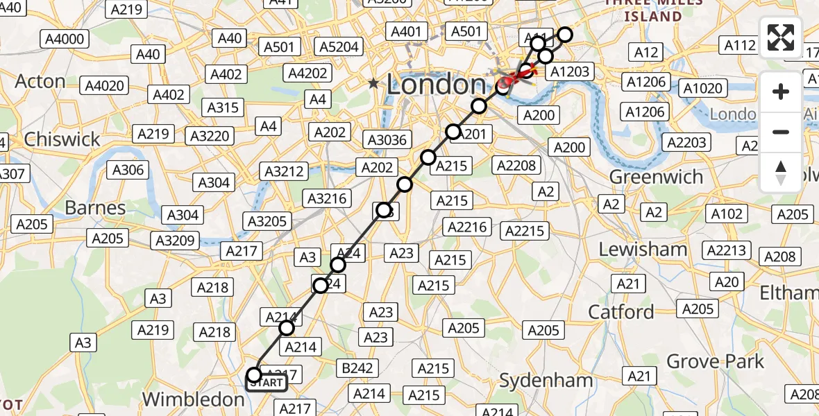 Flight route Air Ambulance Helicopter St Georges Hospital - Whitechapel, 18 August 2026, 13:31