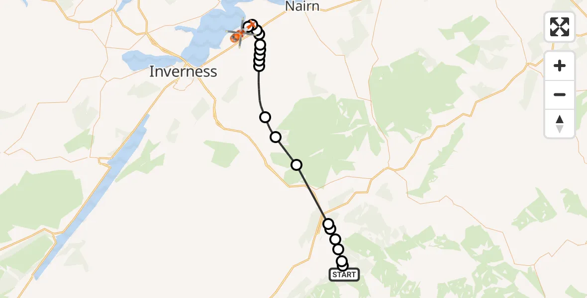 Flight route Coastguard Helicopter Rothiemurchus Lodge - Inverness Airport, 18 August 2026, 13:39
