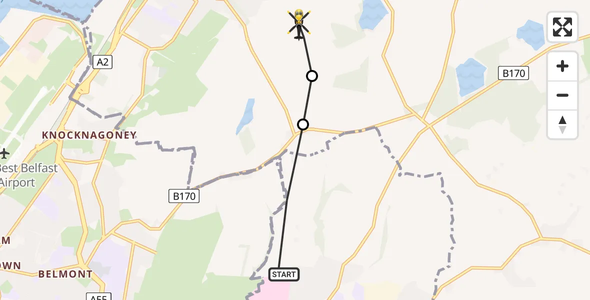 Flight route Police Helicopter Dundonald - Holywood, 18 August 2026, 13:40