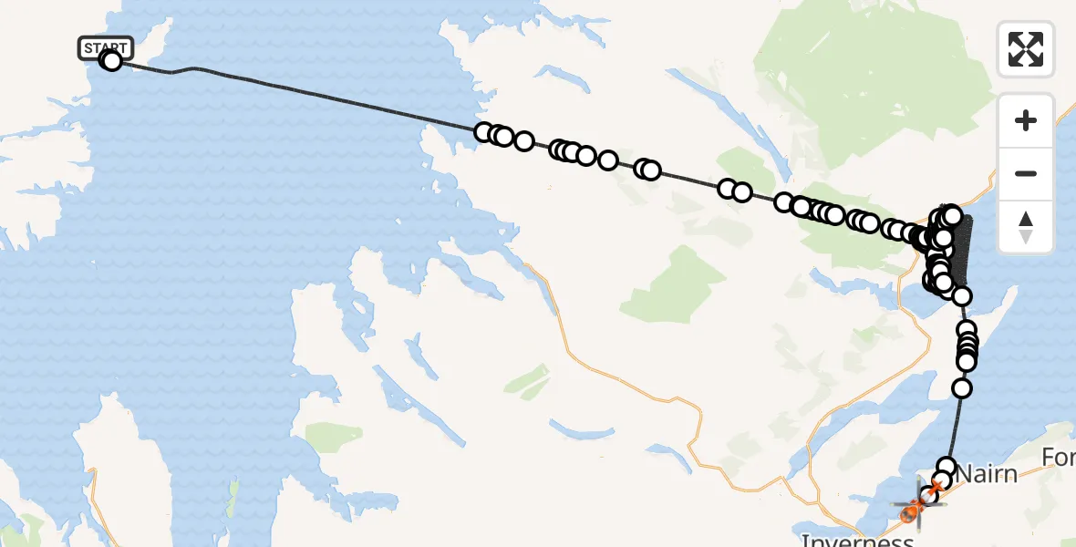 Flight route Coastguard Helicopter Stornoway Airport - Inverness Airport, 18 August 2026, 13:51