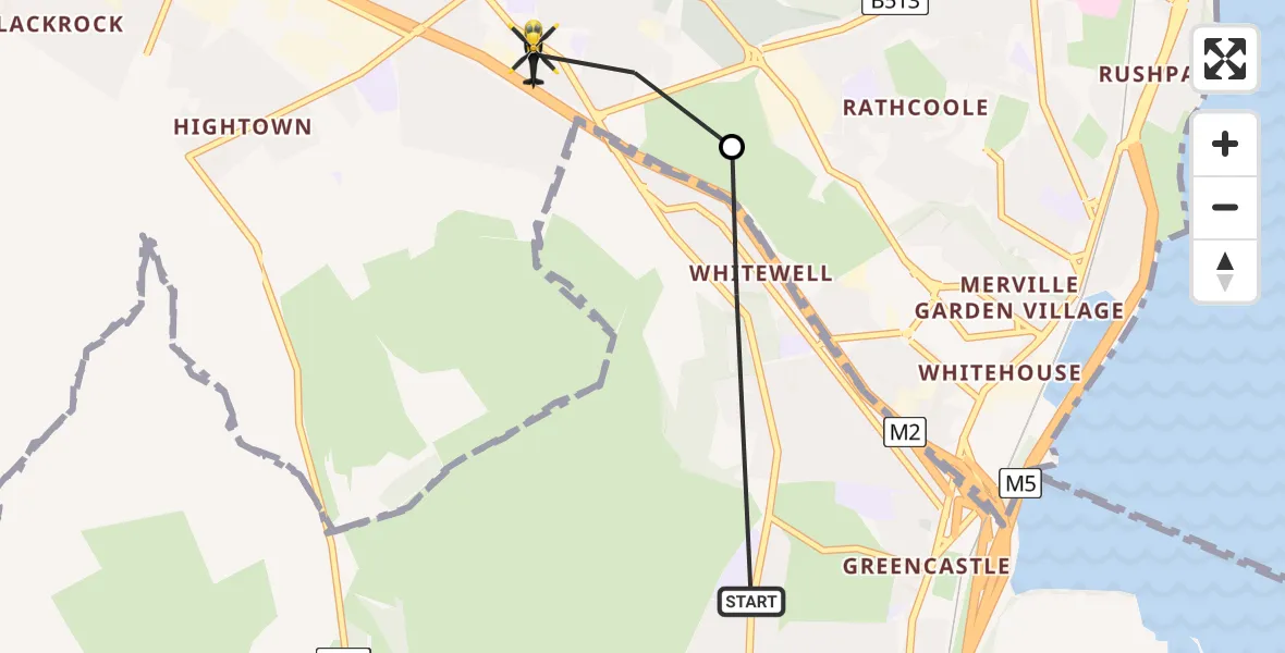 Flight route Police Helicopter Belfast City District - Newtownabbey, 18 August 2026, 13:52