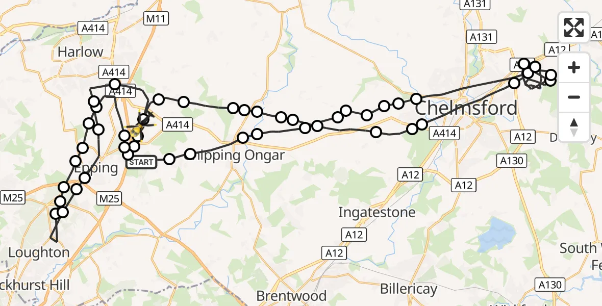 Flight route Police Helicopter Woodhatch - North Weald Airfield, 18 August 2026, 14:06