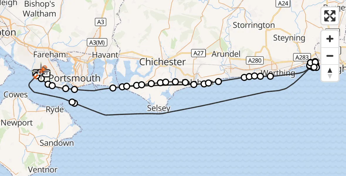 Flight route Coastguard Helicopter Solent Airport - Solent Airport, 18 August 2026, 14:09