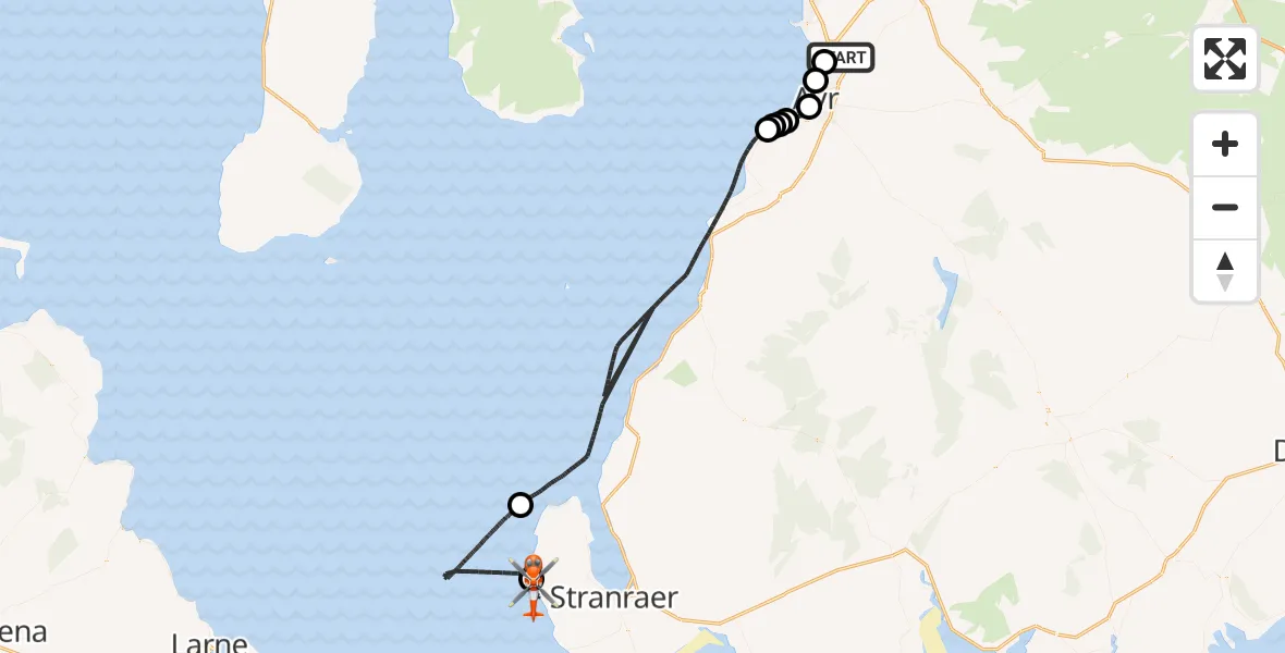 Flight route Coastguard Helicopter Glasgow Prestwick Airport - Inner Seas, 18 August 2026, 14:22