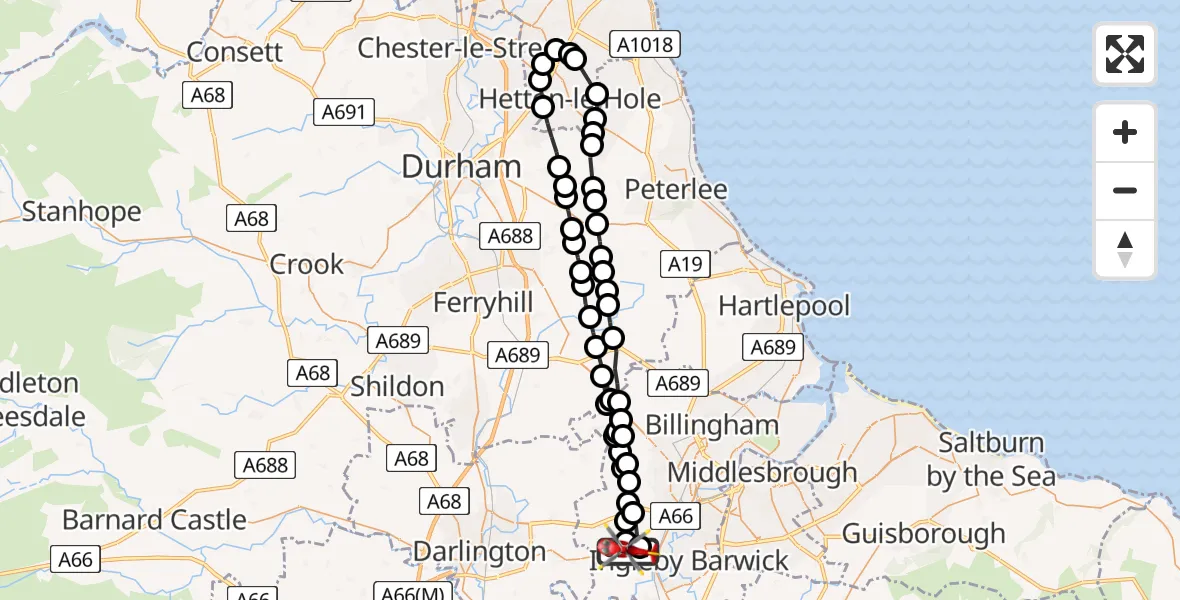 Flight route Air Ambulance Helicopter Egglescliffe - Egglescliffe, 18 August 2026, 14:35