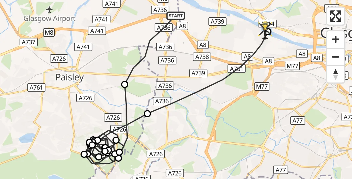 Flight route Police Helicopter Renfrew - Glasgow City Heliport, 18 August 2026, 16:08