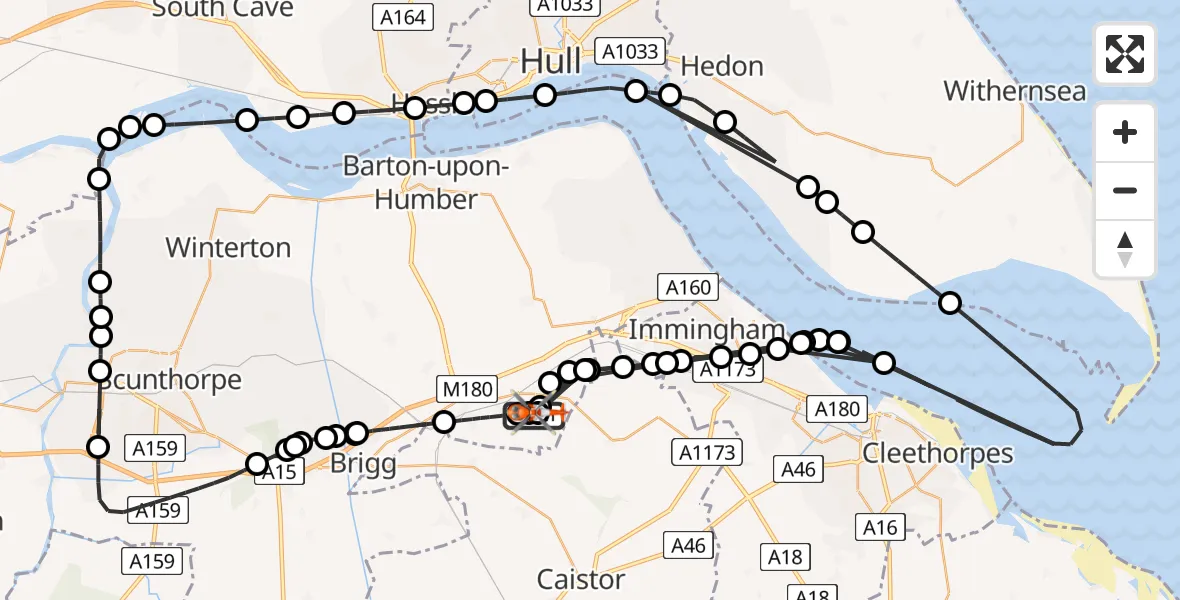 Flight route Coastguard Helicopter Humberside Airport - Humberside Airport, 18 August 2026, 16:11