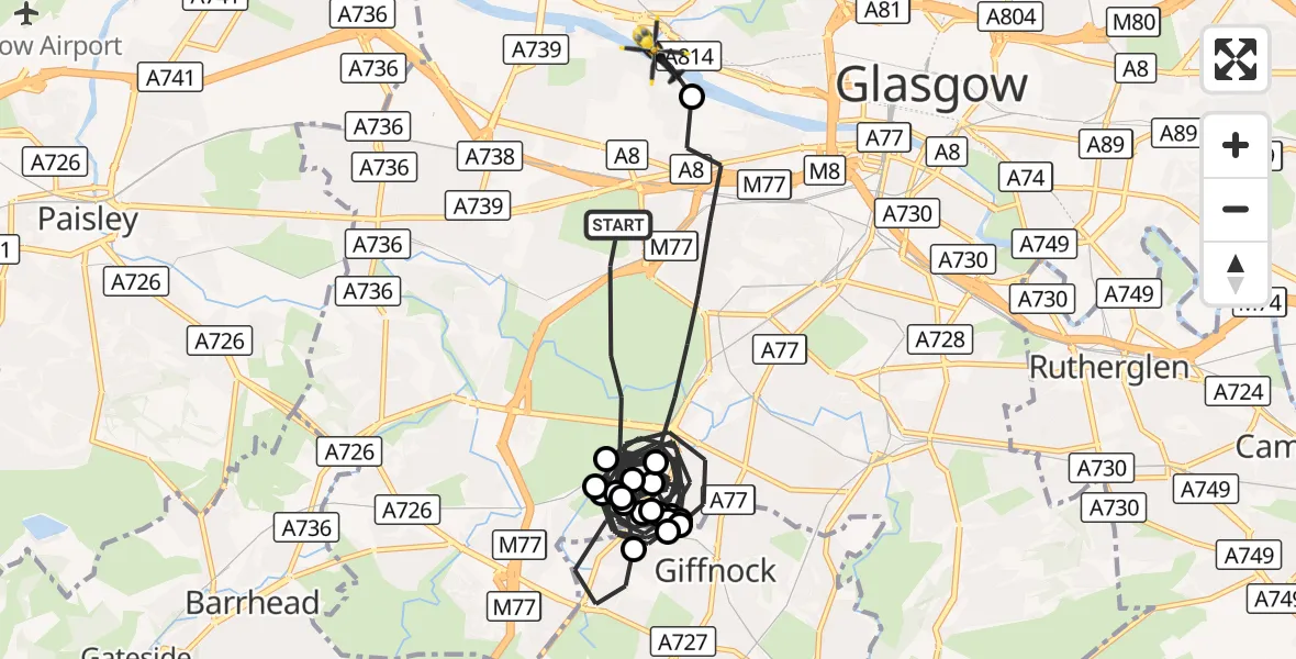 Flight route Police Helicopter Glasgow - Glasgow, 18 August 2026, 16:27