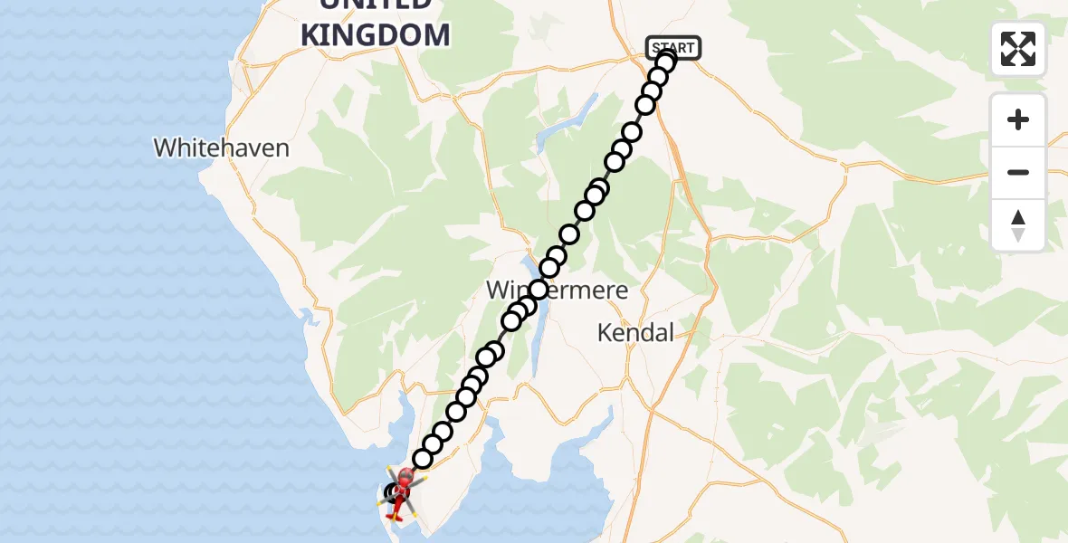Flight route Air Ambulance Helicopter Edenhall - Hawcoat, 18 August 2026, 16:33