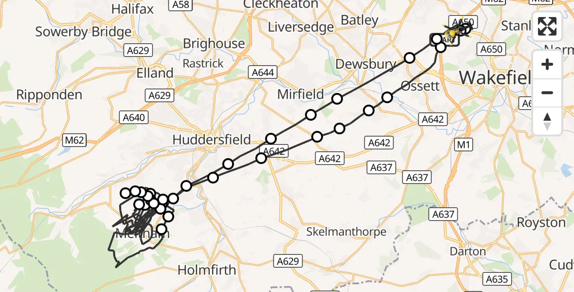 Flight route Police Helicopter East Ardsley - East Ardsley, 18 August 2026, 16:54