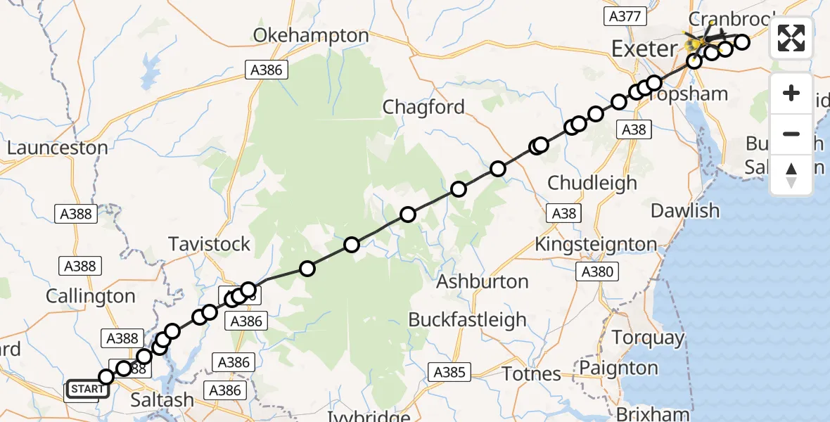 Flight route Police Helicopter Tideford - East Devon, 18 August 2026, 17:03
