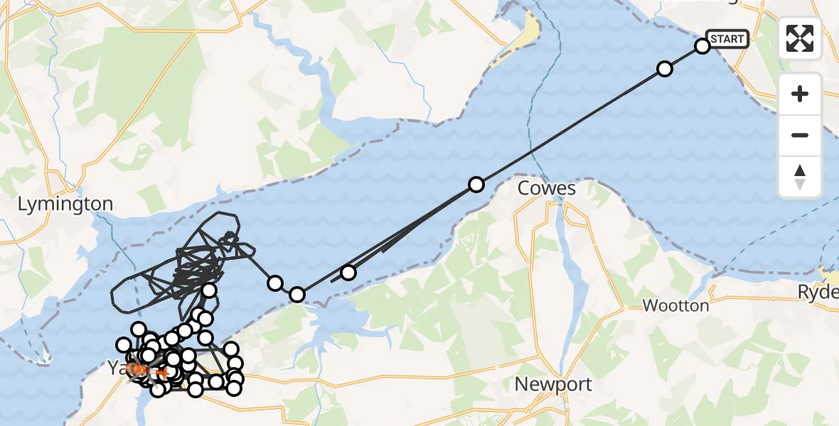 Flight route Coastguard Helicopter Solent Airport - Yarmouth, 18 August 2026, 17:05