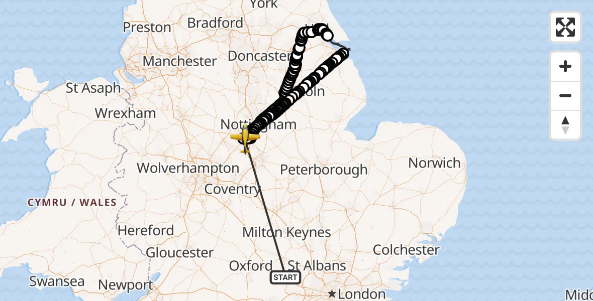 Flight route Police Aircraft Naphill - East Midlands Airport, 18 August 2026, 18:03