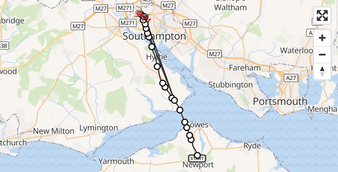 Flight route Air Ambulance Helicopter St Marys Hospital Isle Of Wight - University Hospital Southampton, 18 August 2026, 18:23