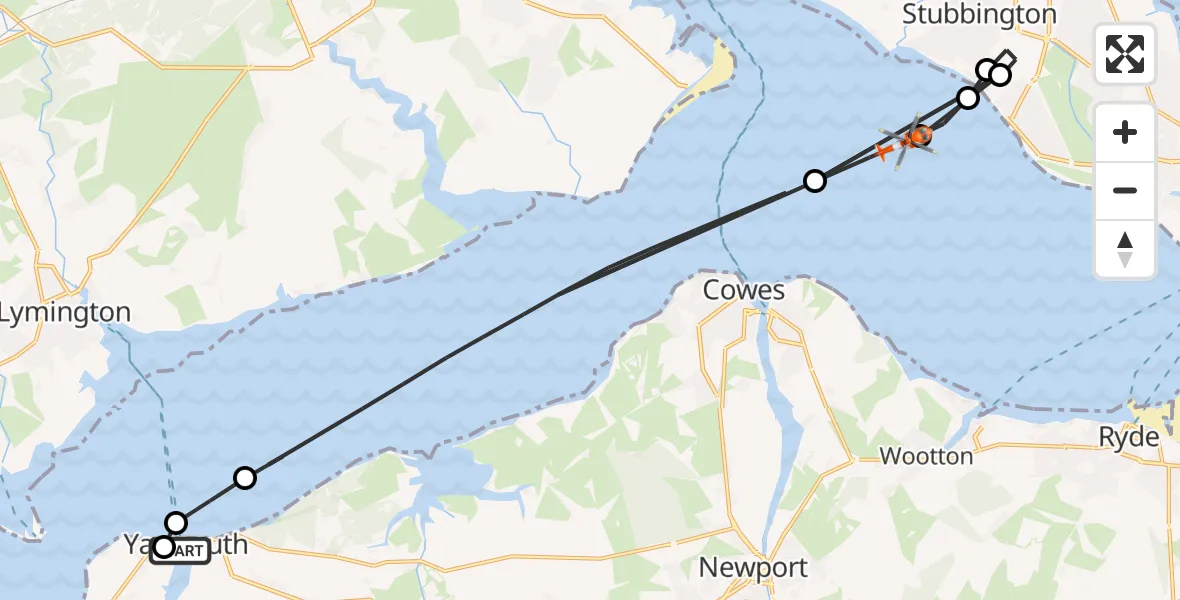 Flight route Coastguard Helicopter Yarmouth - English Channel, 18 August 2026, 18:36