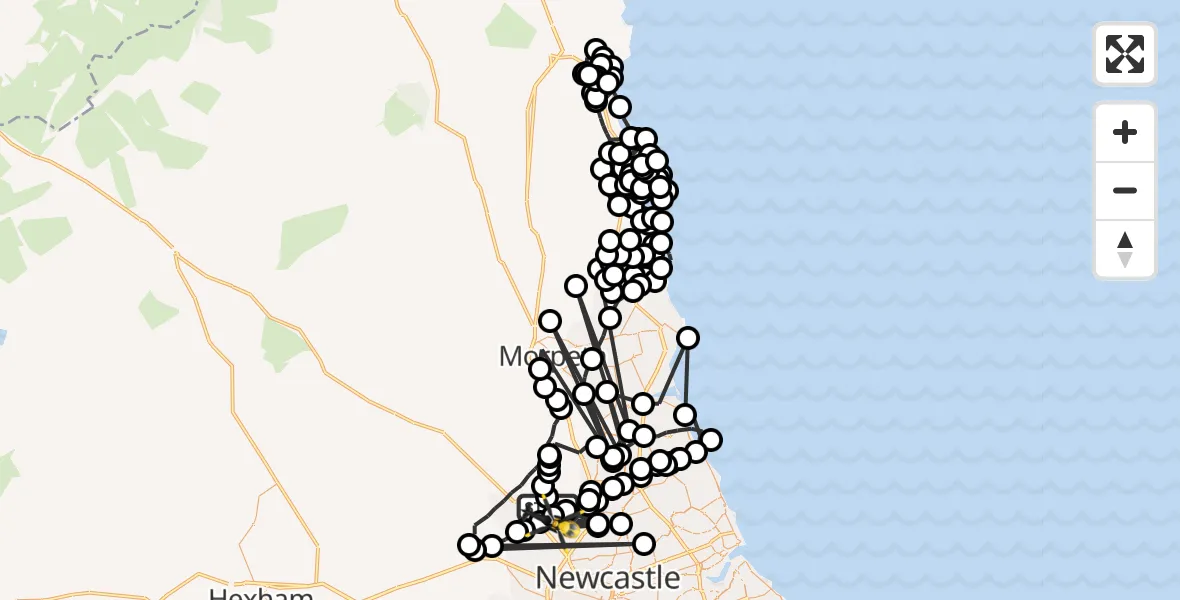 Flight route Police Helicopter Newcastle International Airport - Newcastle International Airport, 18 August 2026, 18:53