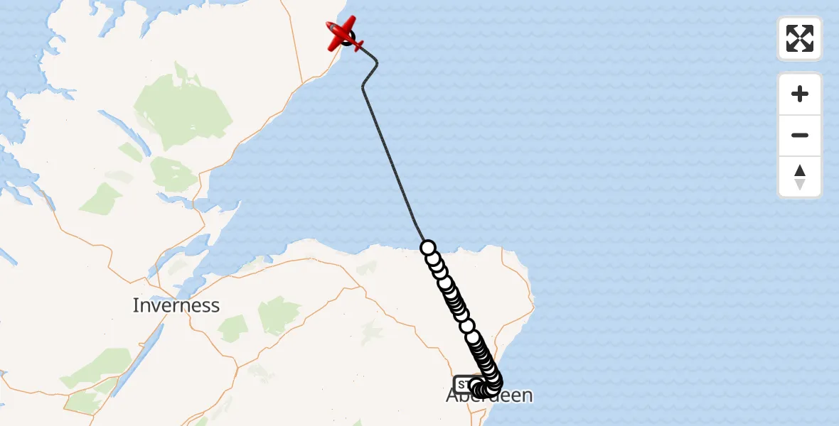 Flight route Air Ambulance Aircraft Aberdeen International Airport - Wick John O'Groats Airport, 18 August 2026, 19:03