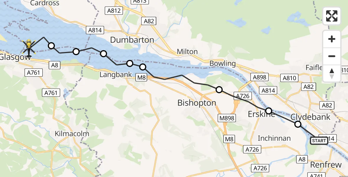 Flight route Police Helicopter Renfrew - Port Glasgow, 18 August 2026, 19:17