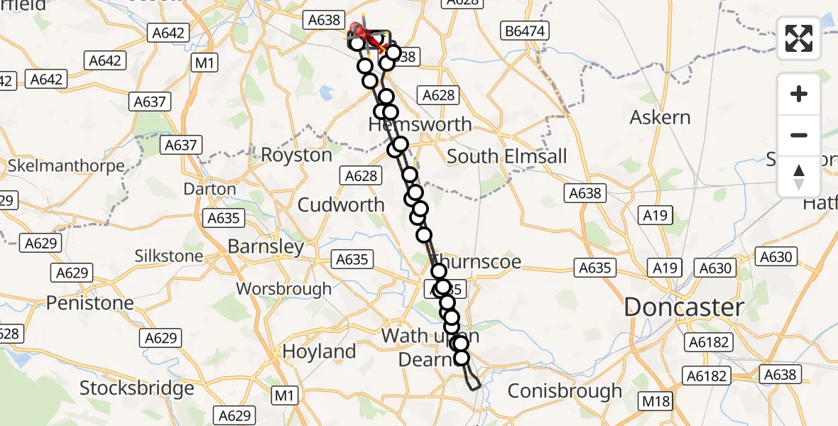 Flight route Air Ambulance Helicopter YAA Nostell Helicopter Port - YAA Nostell Helicopter Port, 18 August 2026, 19:27