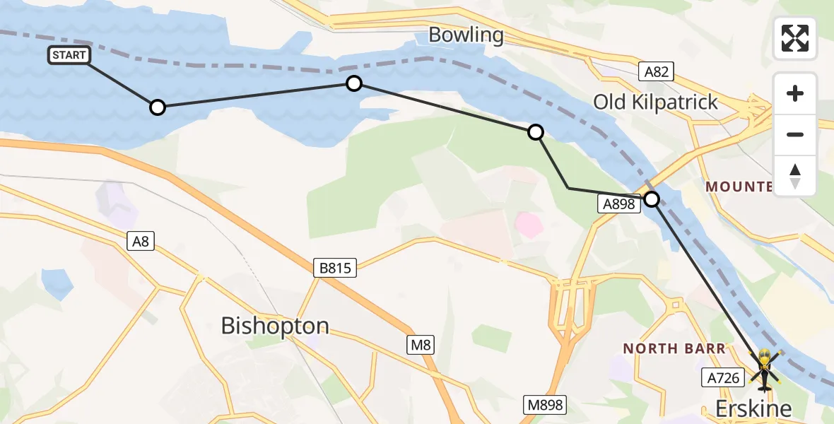 Flight route Police Helicopter Milton - Erskine, 18 August 2026, 19:36