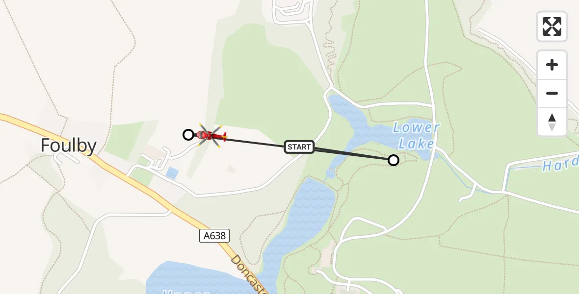 Flight route Air Ambulance Helicopter YAA Nostell Helicopter Port - YAA Nostell Helicopter Port, 18 August 2026, 19:43