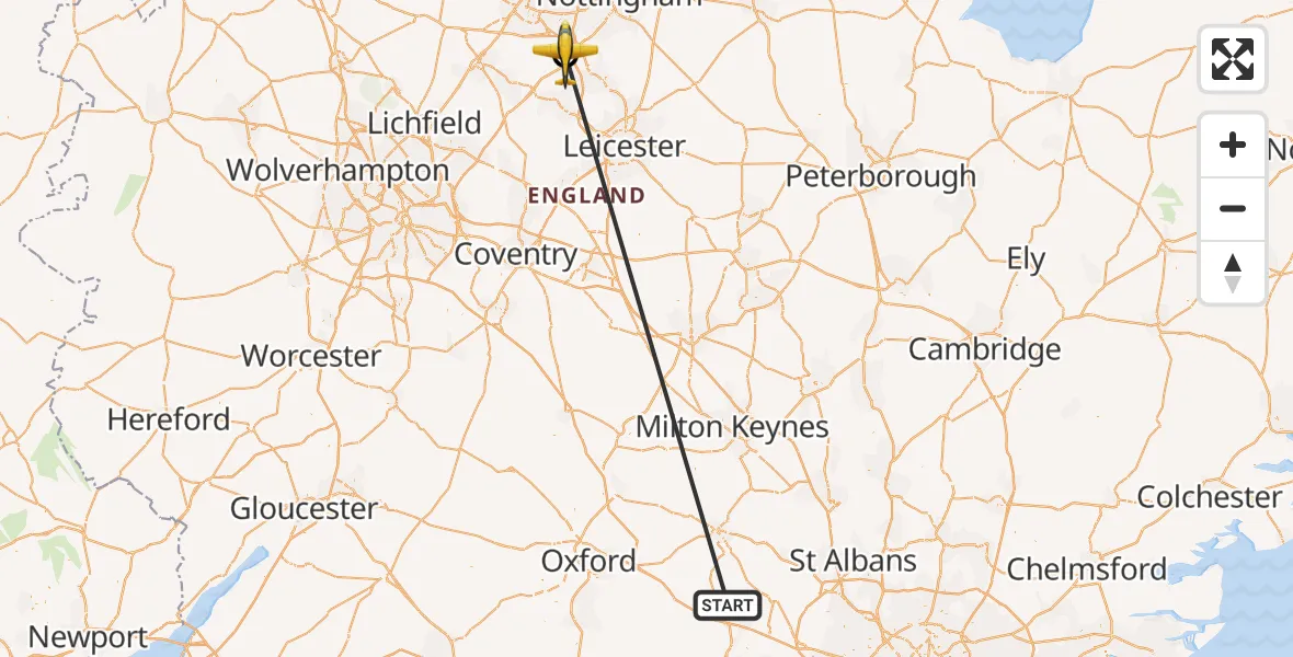 Flight route Police Aircraft Naphill - East Midlands Airport, 18 August 2026, 19:58