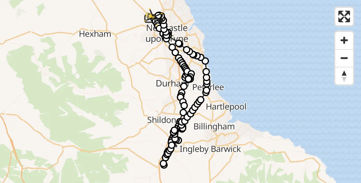 Flight route Police Helicopter Newcastle International Airport - Newcastle International Airport, 18 August 2026, 20:44