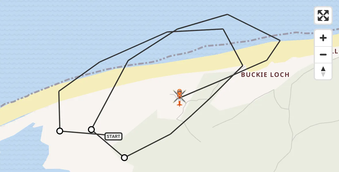 Flight route Coastguard Helicopter Moray - Buckie Loch, 18 August 2026, 20:54