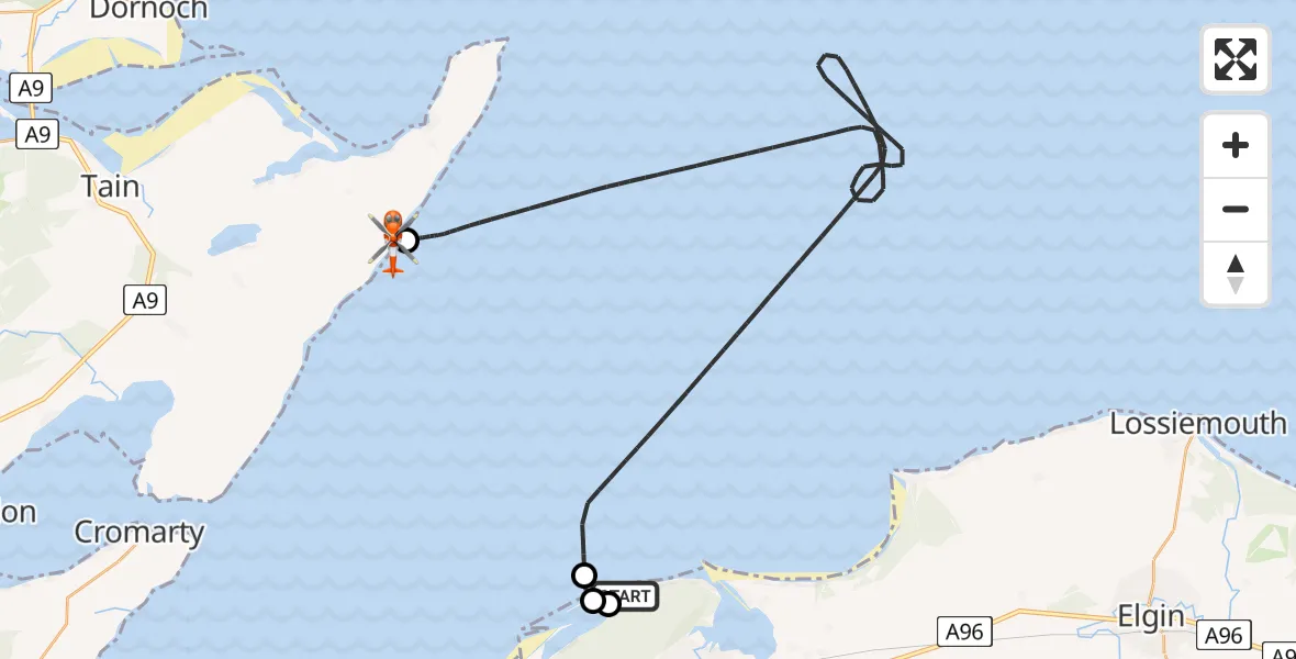 Flight route Coastguard Helicopter Buckie Loch - Hilton of Cadboll, 18 August 2026, 21:04