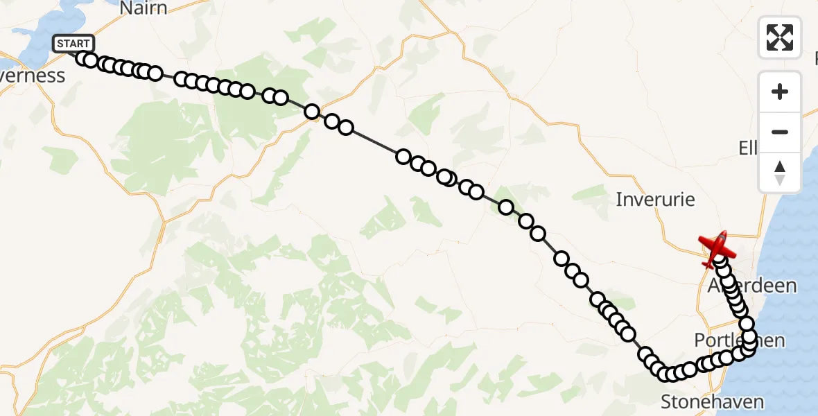Flight route Air Ambulance Aircraft Inverness - Aberdeen International Airport, 18 August 2026, 21:55